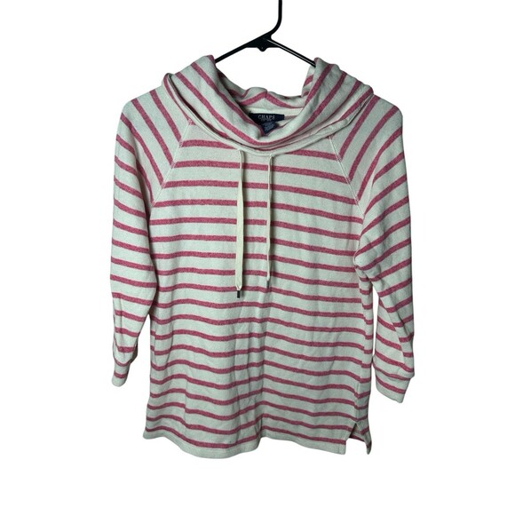Chaps By Ralph Lauren Women's Pink And White Striped Sweatshirt Pullover Sz S - Picture 1 of 9